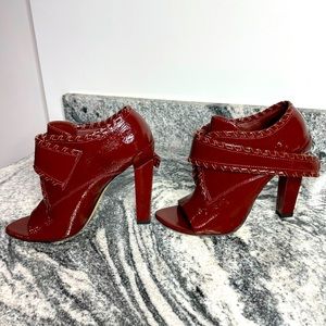 Alexander Wang Patent Leather Whipstitch Trim Open- Toe Burgundy Booties Size 38
